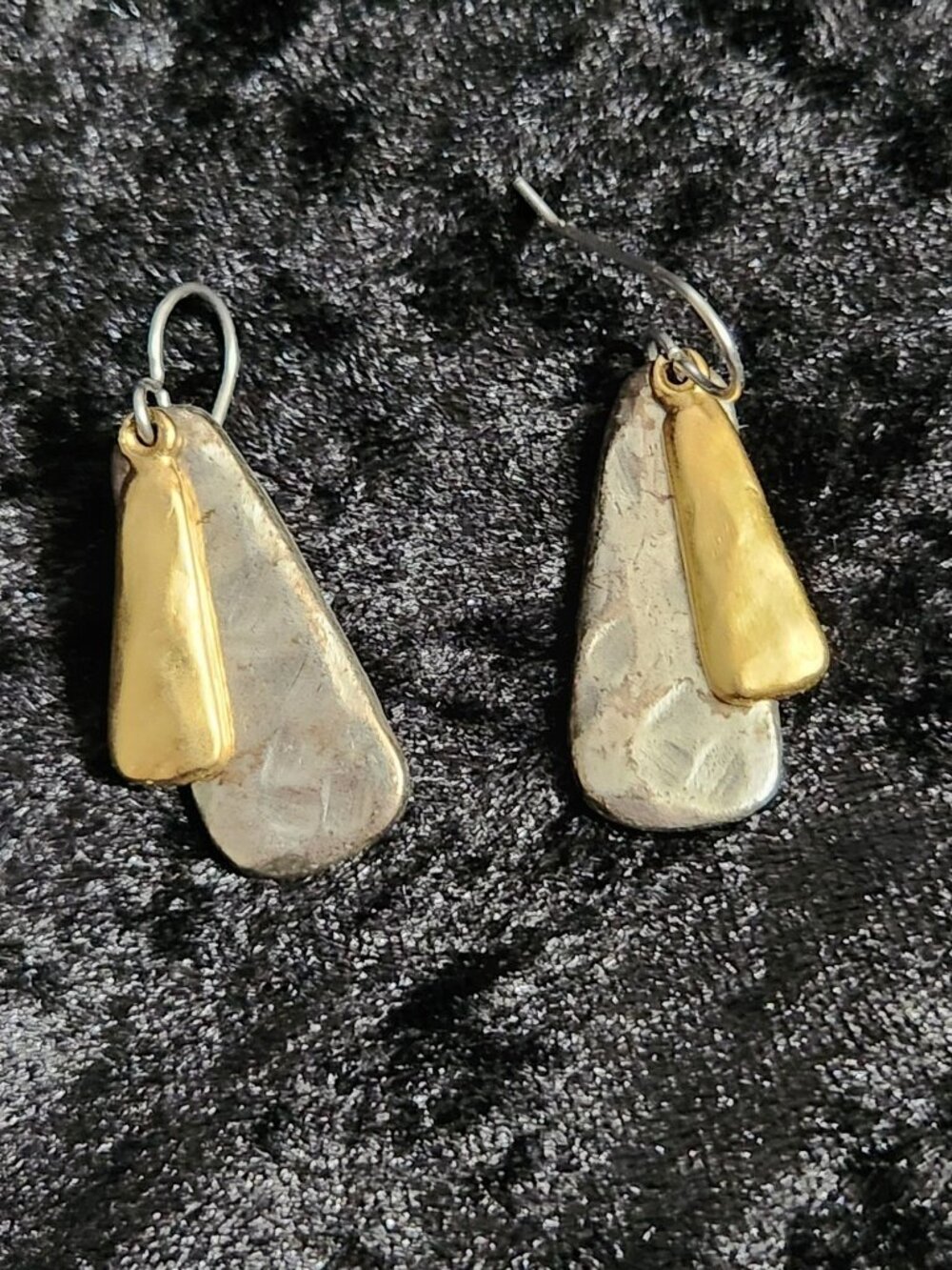 Mixed Metal Geometric Dangle Earrings Silver Tone & Brass
